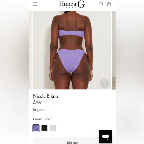 NWT hunza g nicole crinkle bikini set in lilac - Picture 4 of 7